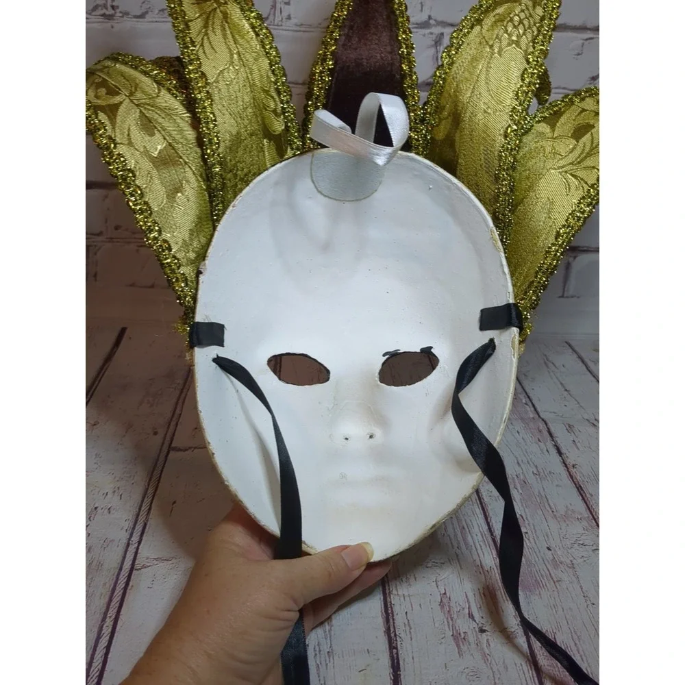 Mardi Gras Large Jester Joker‎ Crackle Venetian Masquerade Mask Brown &  Gold